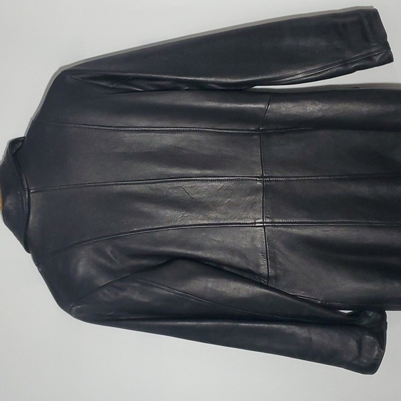 Red Kid Leather Trench Coat Jacket S - Picture 3 of 15